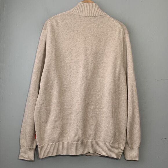 Signum Mens Size Large Khaki Tan Zip Sweater Grandpa Cardigan Minimalist Preppy - Picture 6 of 8